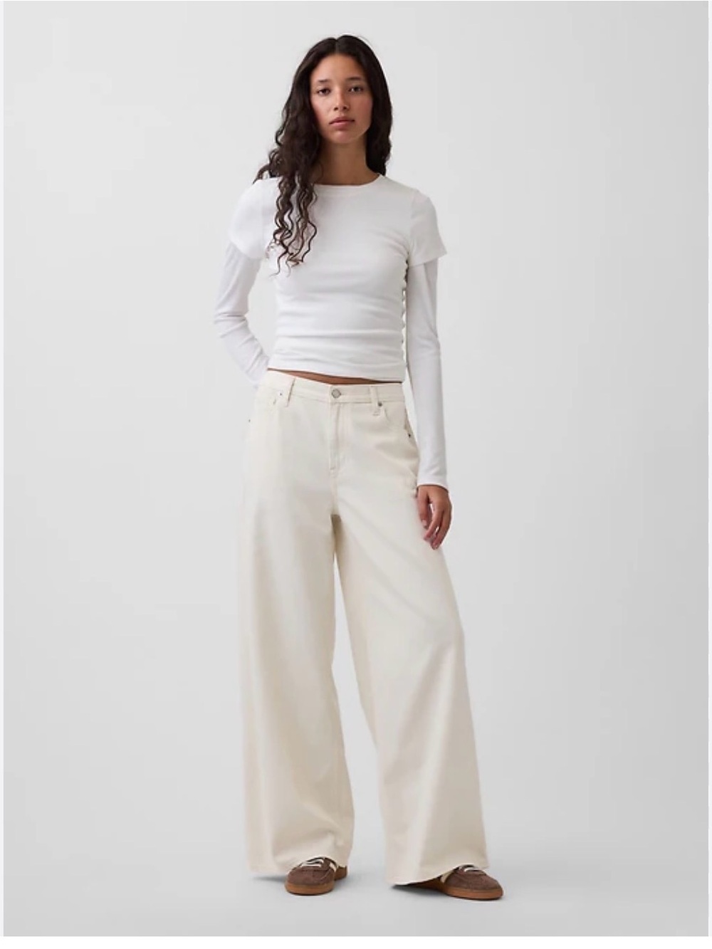 Gap Baggy Mid Rise Ultrasoft Denim Jeans Cream Y2K 26 Euro Summer Scandi Coastal